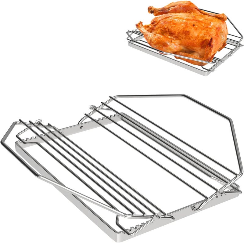 EasiBBQ Adjustable Turkey Roast Rack for Grill or Smoker, Poultry Wire Roasting Baking Broiling Rack for Turkey, Turkey Roasting Stand Accessories - Image 1